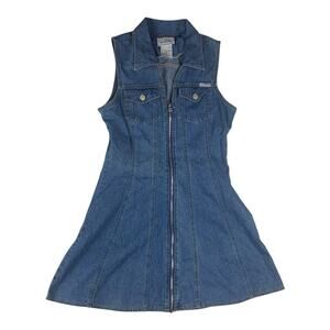 Vintage Denim mini dress juniors 5/6 small true blue zip sleeveless